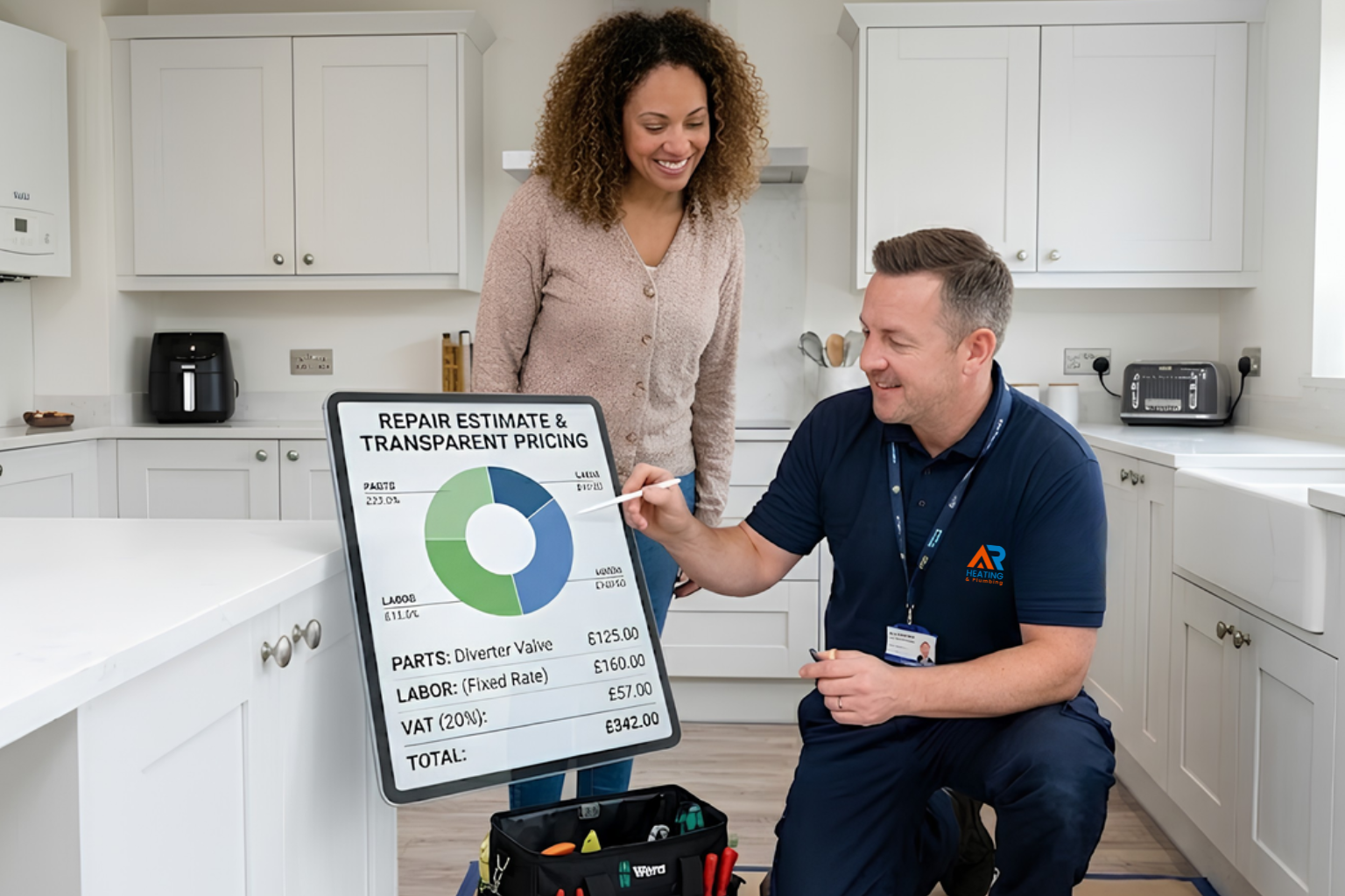 Engineer giving a fixed price boiler repair quote